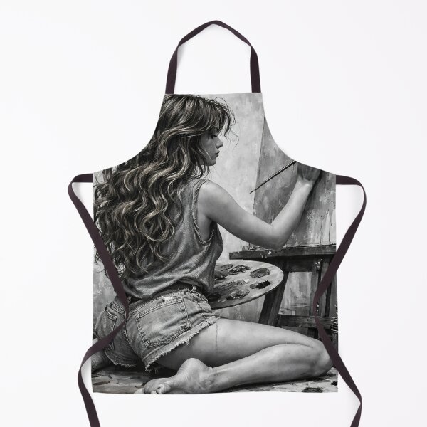 Item preview, Black and White Female Artist Painting – Creative Studio Portrait Art Print designed and sold by Kaleidoscope Print.