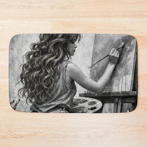 Item preview, Black and White Female Artist Painting – Creative Studio Portrait Art Print designed and sold by Kaleidoscope Print.