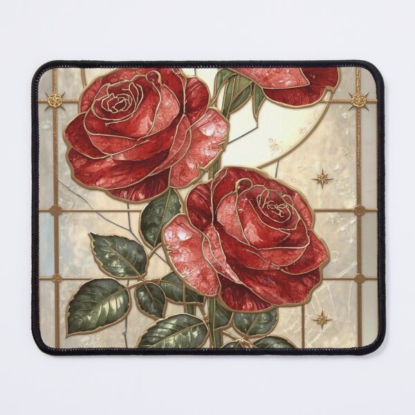 Item preview, Red roses, gold, elegant stained glass art designed and sold by BriSher.