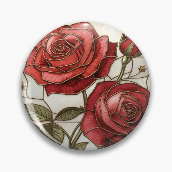 Item preview, Red roses, gold, elegant stained glass art designed and sold by BriSher.