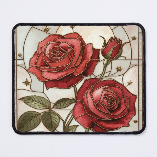 Item preview, Red roses, gold, elegant stained glass art designed and sold by BriSher.