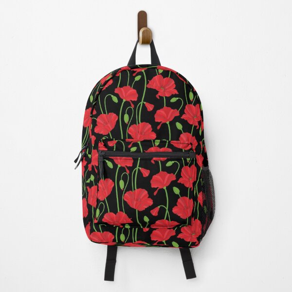 Item preview, Red poppy flowers and buds pattern on black background. designed and sold by The Pattern Mill.