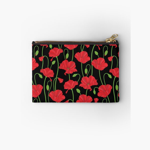 Item preview, Red poppy flowers and buds pattern on black background. designed and sold by The Pattern Mill.