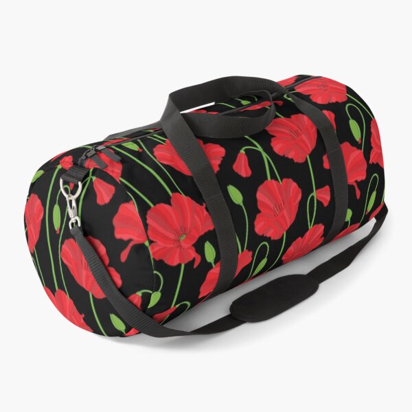 Item preview, Red poppy flowers and buds pattern on black background. designed and sold by The Pattern Mill.