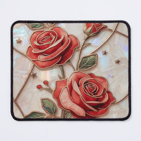 Item preview, Red roses, gold, elegant stained glass art designed and sold by BriSher.