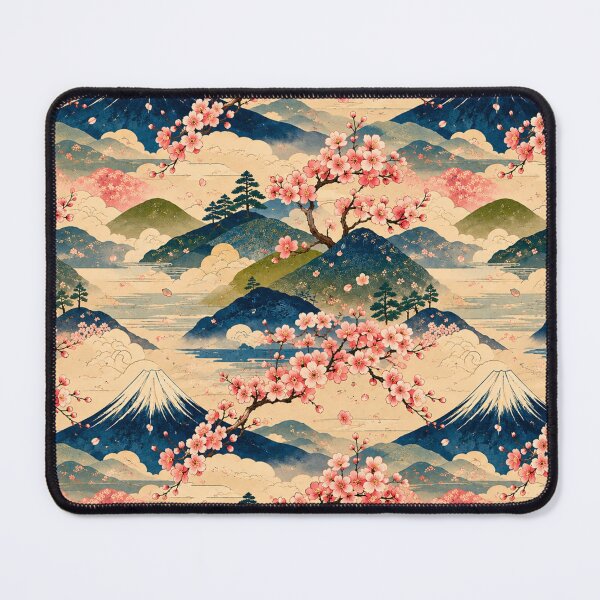 Item preview, Japanese Mount Fuji Cherry Blossom Seamless Pattern | Watercolor Landscape Textile Design designed and sold by lavanya11.