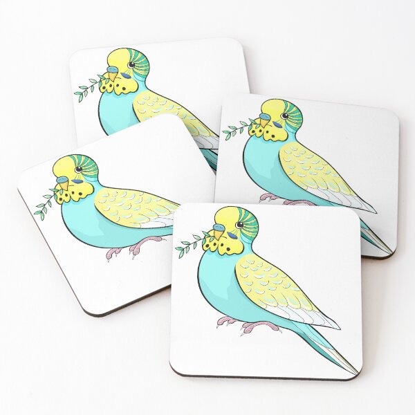 Item preview, Cute Budgie with Green Twig in Beak Art designed and sold by OrPolly.