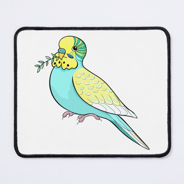 Item preview, Cute Budgie with Green Twig in Beak Art designed and sold by OrPolly.