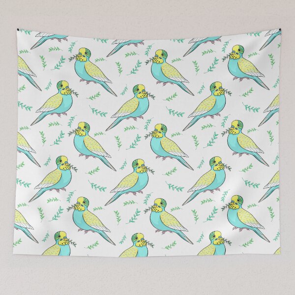 Item preview, Cute Budgie with Green Twig in Beak Art designed and sold by OrPolly.