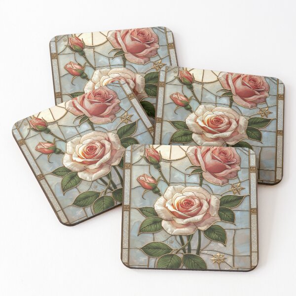 Item preview, Pink roses, golden stained glass, celestial designed and sold by BriSher.