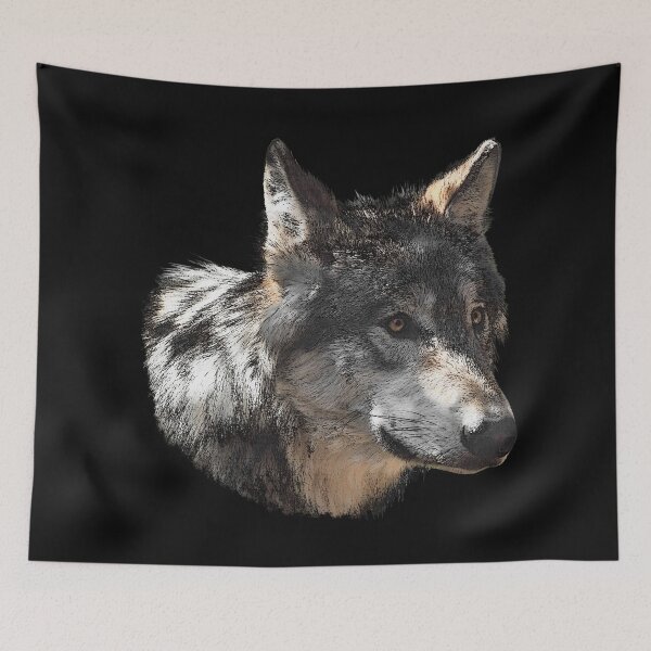 Item preview, Wolf head side canvas pattern, beautiful animal prints, pretty wolves designed and sold by Kirei-Lily.
