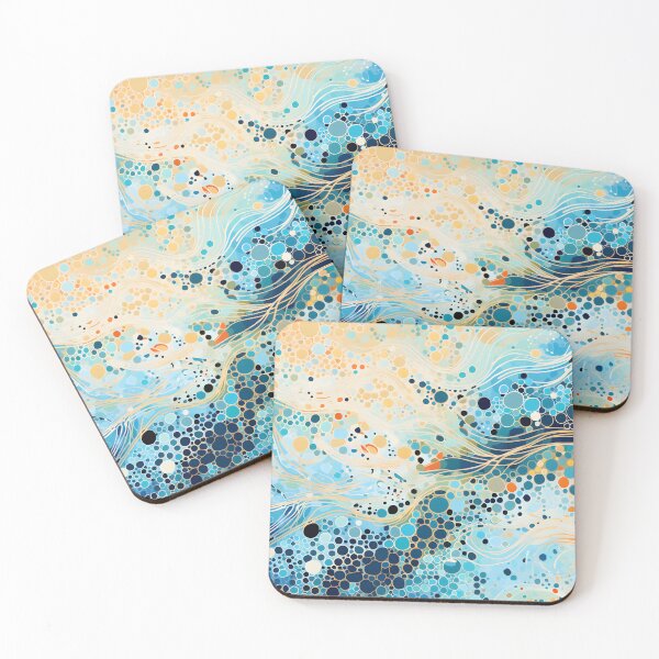 Item preview, Aboriginal Inspired Dot Art - With Aqua Cream Waves designed and sold by GrinGalore.