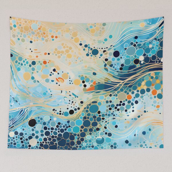 Item preview, Aboriginal Inspired Dot Art - With Aqua Cream Waves designed and sold by GrinGalore.