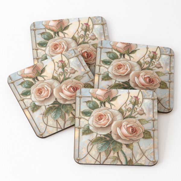 Item preview, Pink roses, golden stained glass, celestial designed and sold by BriSher.
