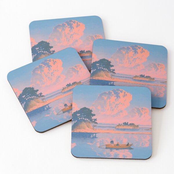 Item preview, Vintage Japanese Pastel Sunset Seascape with Black Cat designed and sold by PurrfectHome.