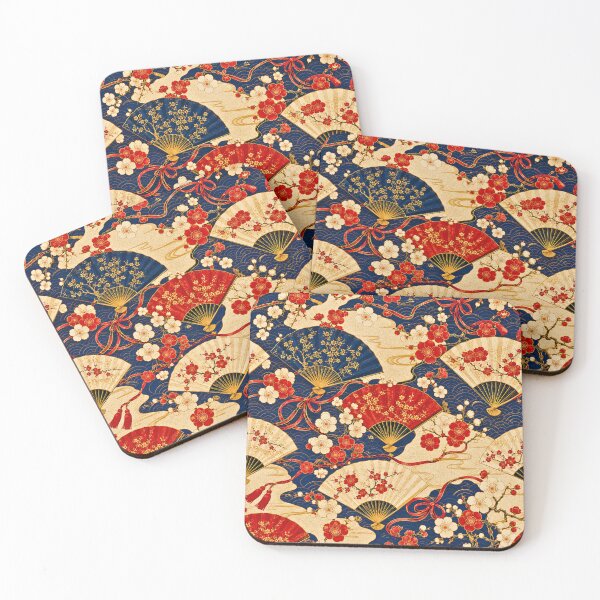 Item preview, Japanese Sensu Fan & Plum Blossom Seamless Pattern | Traditional Japanese Textile Design designed and sold by lavanya11.