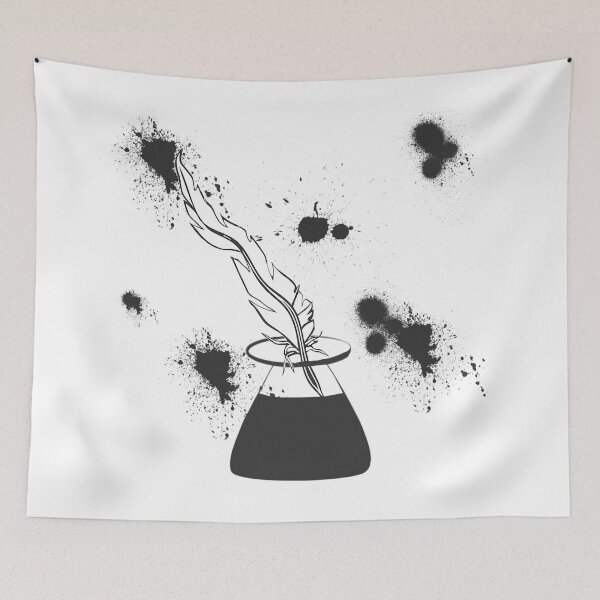 Item preview, Quill pen with inkwell and inkblots, writing, writers, individualists designed and sold by Kirei-Lily.