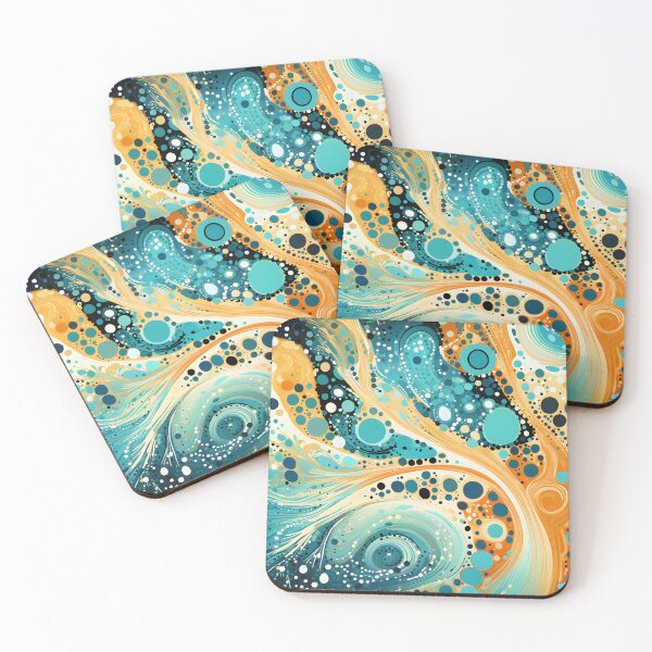 Item preview, Aboriginal Inspired Dot Art - Turquoise Amber Fluid Wave designed and sold by GrinGalore.