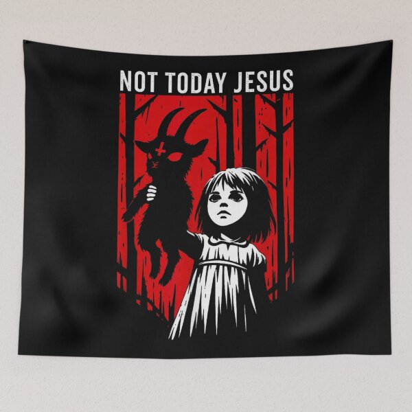 Item preview, Not Today Jesus Creepy Goat Horror Halloween Dark Humor Statement designed and sold by LizzyKeiko.