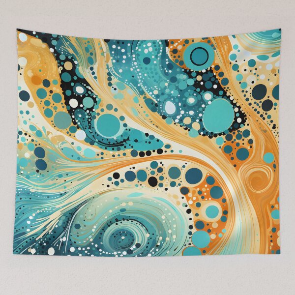 Item preview, Aboriginal Inspired Dot Art - Turquoise Amber Fluid Wave designed and sold by GrinGalore.