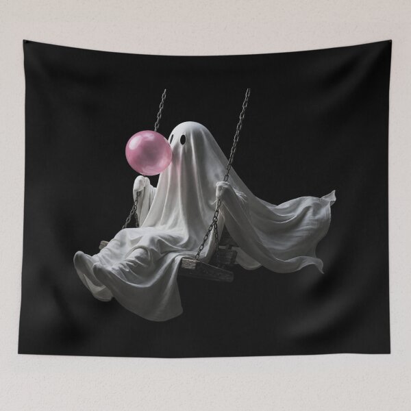 Item preview, Cute Ghost Blowing Bubble Gum Swinging Kawaii Halloween Aesthetic Vibes designed and sold by Serene woods.