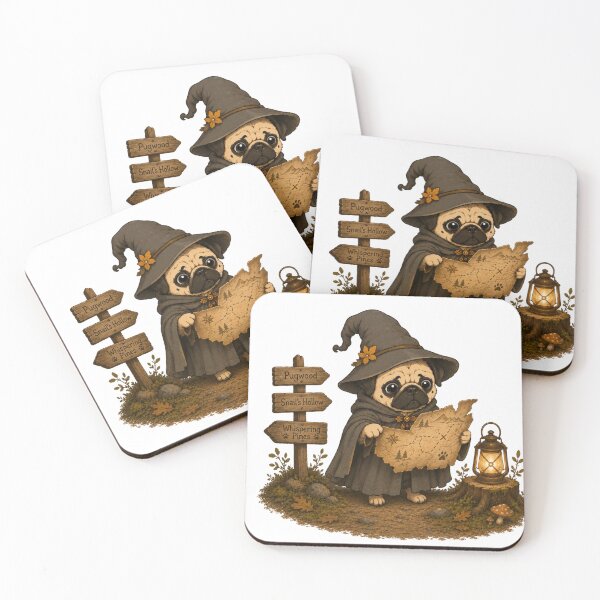 Item preview, Bramble and the Treasure Map | Cute Fantasy Wizard Pug designed and sold by Pugwood.