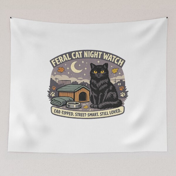 Item preview, Feral Cat Night Watch – Ear-Tipped Community Cat Rescue designed and sold by Concrete Coffee Studio.