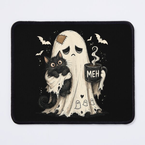 Item preview, Sad Ghost Hugging Black Cat Coffee Cozy Halloween Autumn Mood designed and sold by Taniyah Gomes.