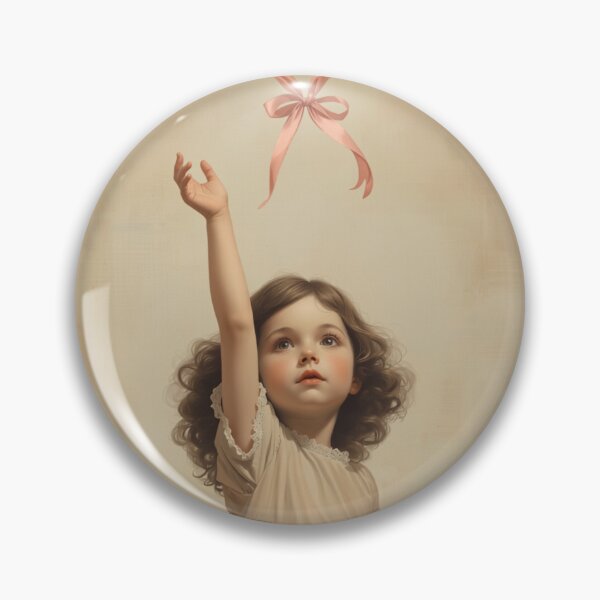 Item preview, Tender little girl catching a ribbon - Soft Vintage Child with Ribbon Art designed and sold by SatinPosterCo.
