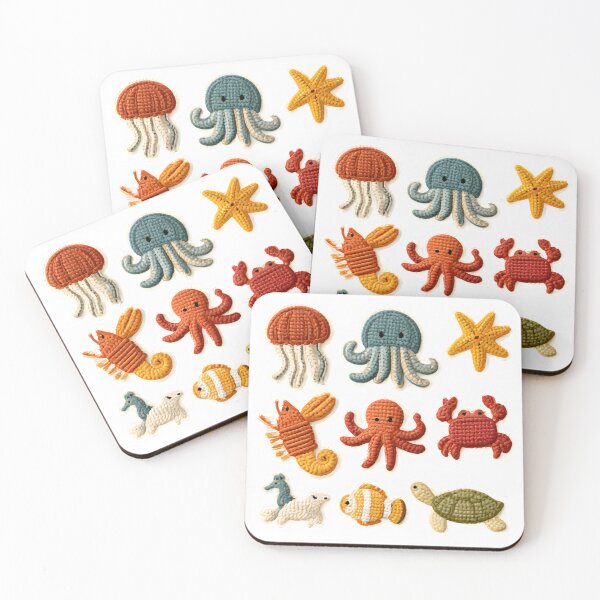 Item preview, Cute Crochet Sea Animals Sticker Pack – Handmade Ocean Creatures Amigurumi Style designed and sold by KAM-KAM-STORE.