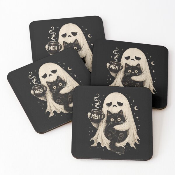 Item preview, Cute Ghost Holding Black Cat And Coffee Halloween Cozy Vibes designed and sold by River Silva.