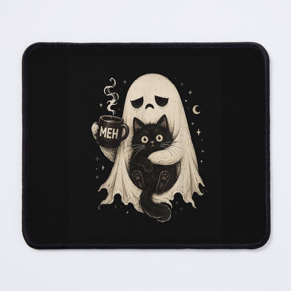 Item preview, Cute Ghost Holding Black Cat And Coffee Halloween Cozy Vibes designed and sold by River Silva.