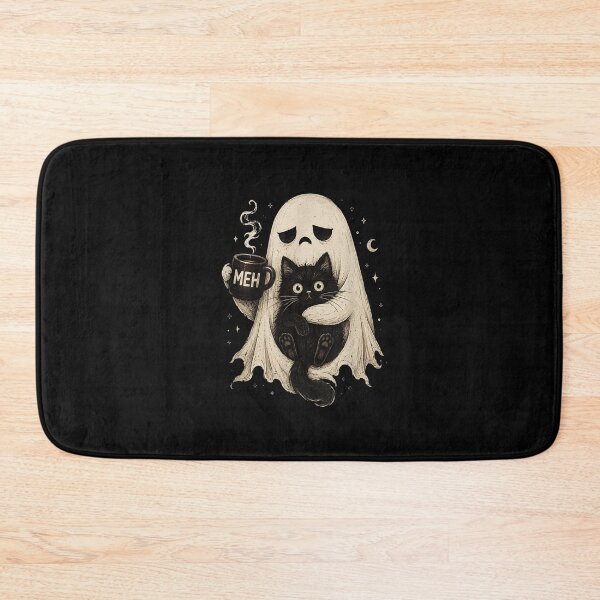 Item preview, Cute Ghost Holding Black Cat And Coffee Halloween Cozy Vibes designed and sold by River Silva.