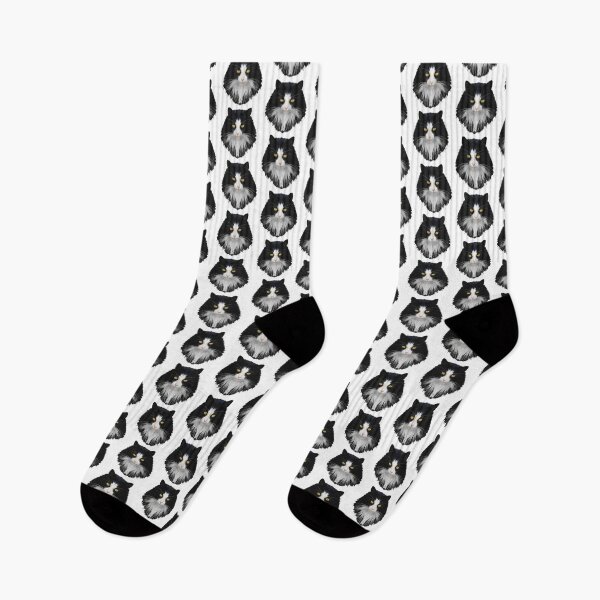 Item preview, Cat black white long hair, cat face, cat head, cute cat print designed and sold by Kirei-Lily.