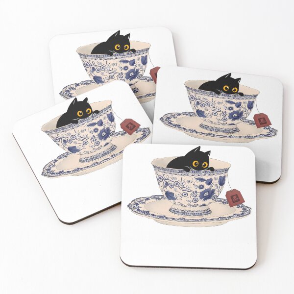 Item preview, Black Cat in Tea Set  designed and sold by PurrfectHome.