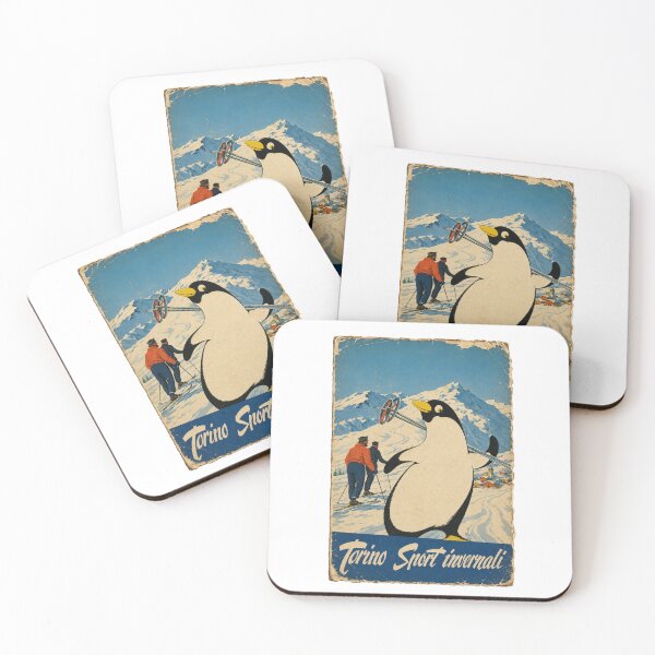 Item preview, Turin Winter Sports 1954 - Vintage Penguin Ski Poster designed and sold by Torinostalgia.