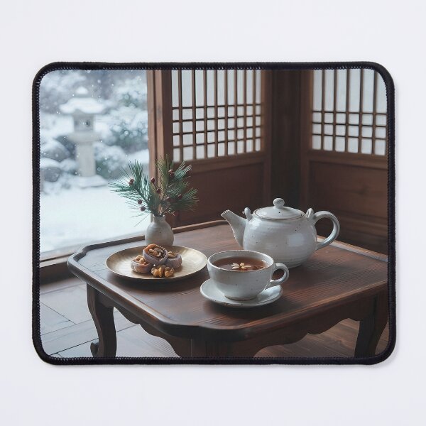 Item preview, Serene Winter Day in a Traditional Hanok with Warm Tea and Snow Garden Art designed and sold by SOOstudio73.