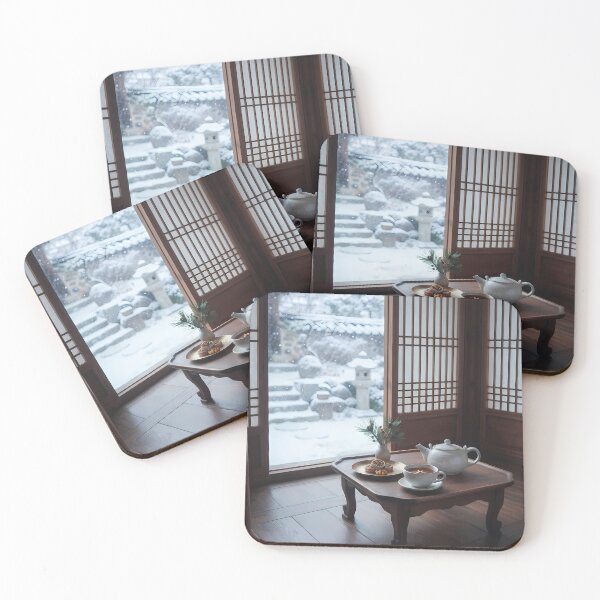 Item preview, Serene Winter Day in a Traditional Hanok with Warm Tea and Snow Garden Art designed and sold by SOOstudio73.