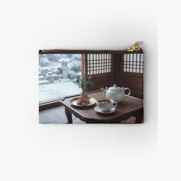 Item preview, Serene Winter Day in a Traditional Hanok with Warm Tea and Snow Garden Art designed and sold by SOOstudio73.