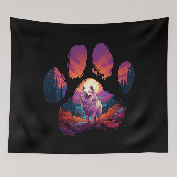Item preview, Funny American Eskimo Paw Synthwave Mountain Tree Mom Dad Kids designed and sold by rafaeltto.
