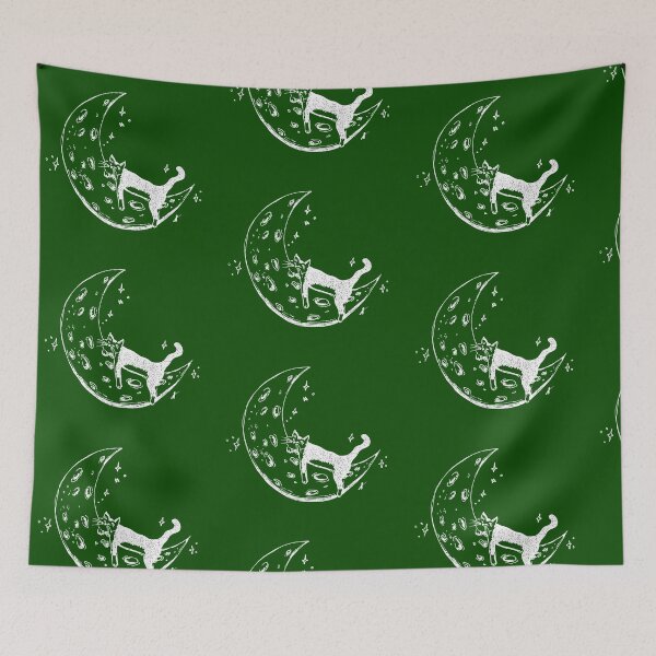 Item preview, Copy of Cat Sleeps on Moon - Whimsical Celestial Line Art Black Marker Hand Drawing Dark Green designed and sold by BOKEbyTC.