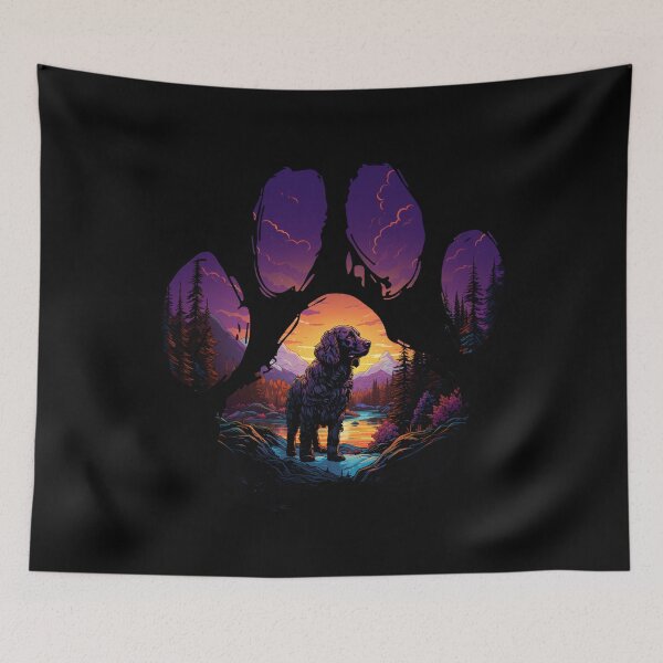Item preview, Funny American Water Spaniel Paw Synthwave Mountain Tree Mom Dad Kids designed and sold by rafaeltto.