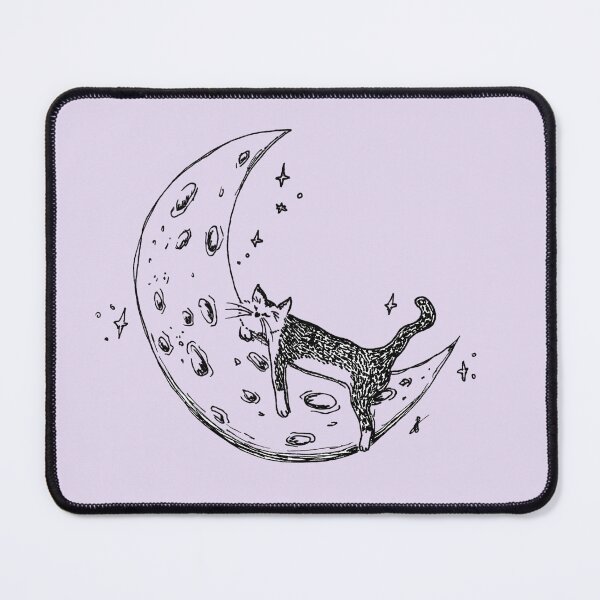 Item preview, Cat Sleeps on Moon - Whimsical Celestial Line Art Black Marker Hand Drawing Lavender designed and sold by BOKEbyTC.