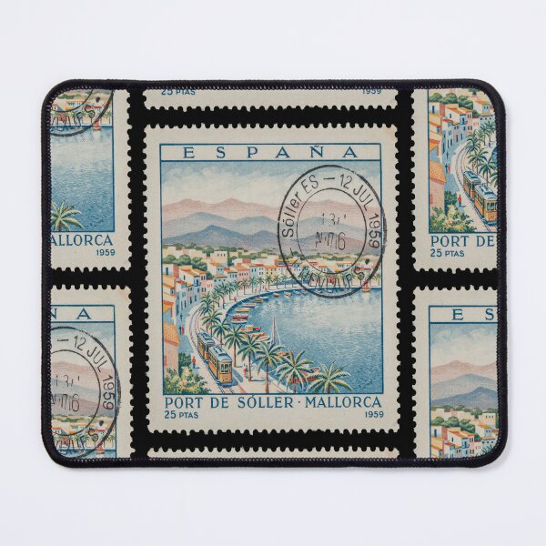 Item preview, Port de Soller Majorca Harbor Tram Stamp Sticker designed and sold by stickercuffs.