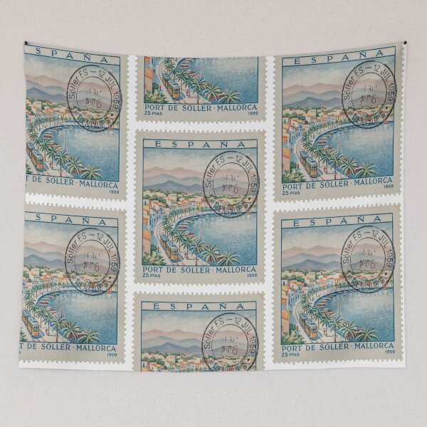 Item preview, Port de Soller Majorca Harbor Tram Stamp Sticker designed and sold by stickercuffs.