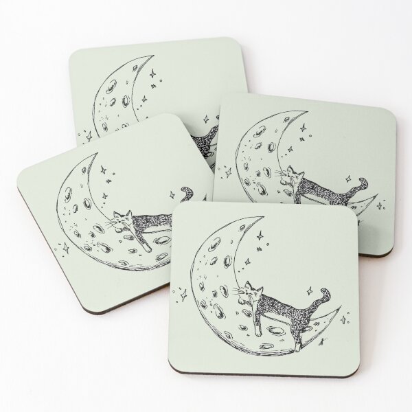 Item preview, Cat Sleeps on Moon - Whimsical Celestial Line Art Black Marker Hand Drawing Sage Green designed and sold by BOKEbyTC.