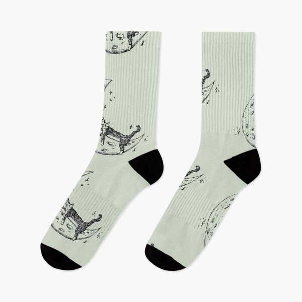 Item preview, Cat Sleeps on Moon - Whimsical Celestial Line Art Black Marker Hand Drawing Sage Green designed and sold by BOKEbyTC.