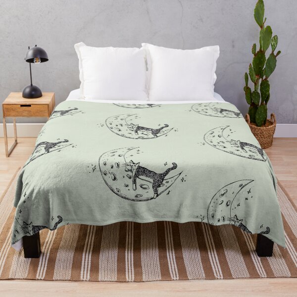 Item preview, Cat Sleeps on Moon - Whimsical Celestial Line Art Black Marker Hand Drawing Sage Green designed and sold by BOKEbyTC.
