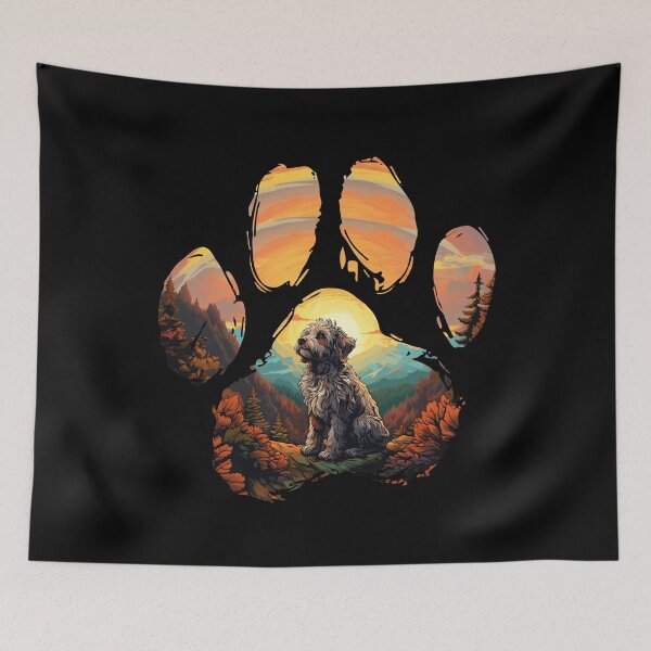 Item preview, Funny Aussiedoodle Paw Synthwave Mountain Tree Mom Dad Kids designed and sold by rafaeltto.