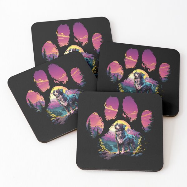 Item preview, Funny Australian Shepherd Paw Synthwave Mountain Tree Mom Dad Kids designed and sold by rafaeltto.